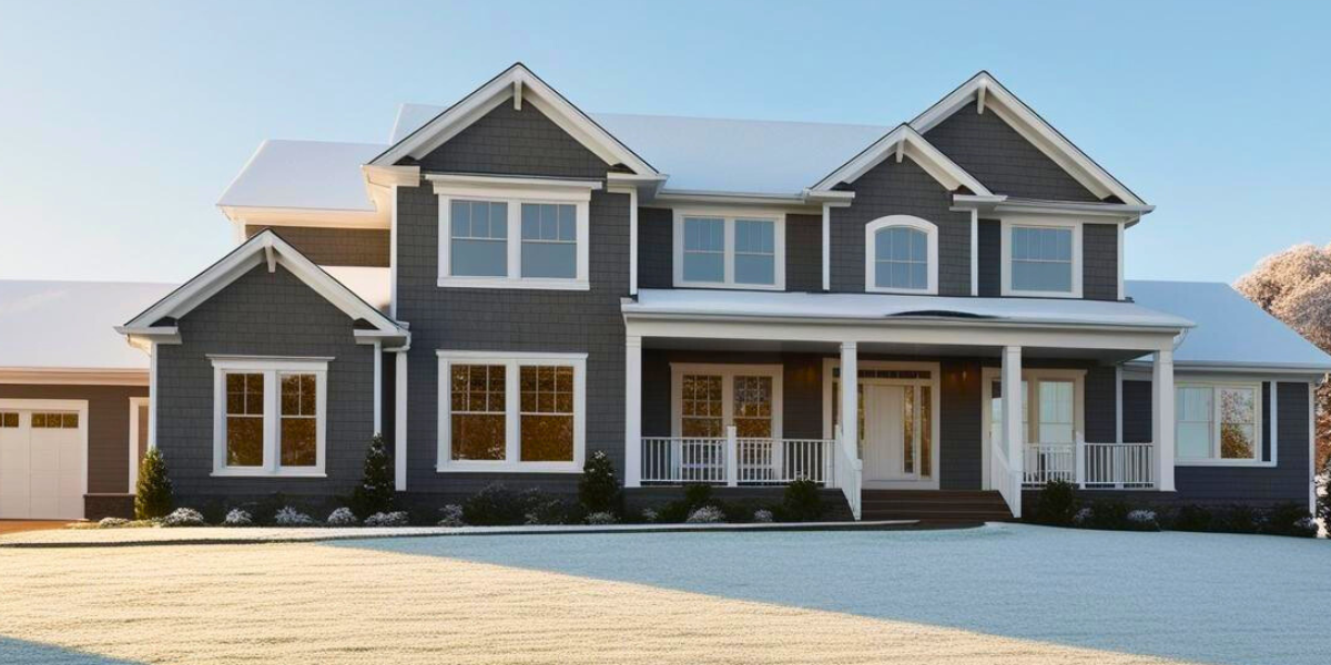 Double-story house exterior in winter