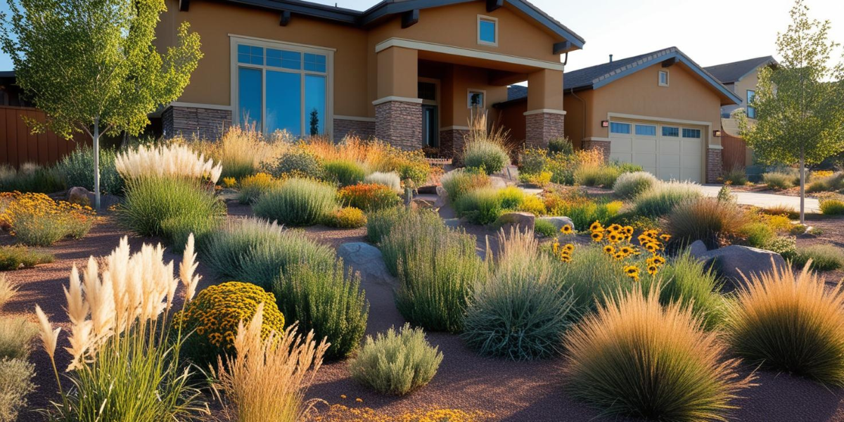 House with landscaping and plants that thrive in Colorado.