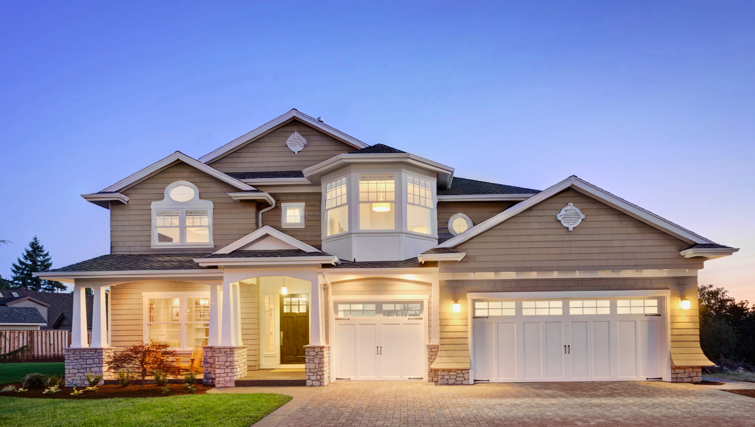 Exterior of house in neutral colors.