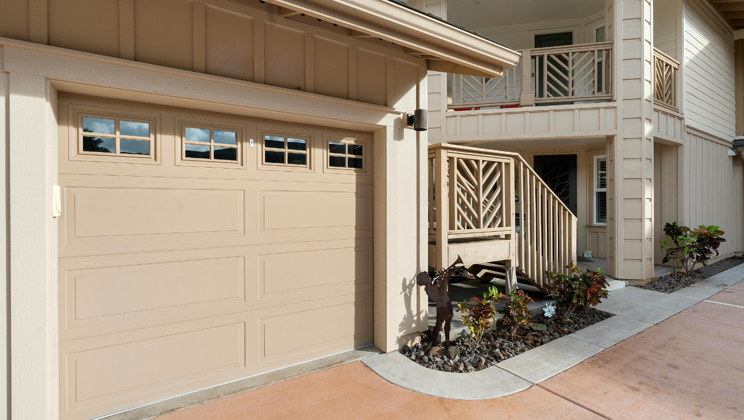 Beige colored exterior of a house.