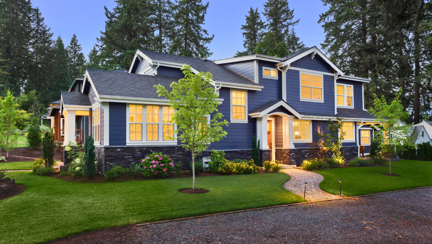 Dark blue exterior of a house.