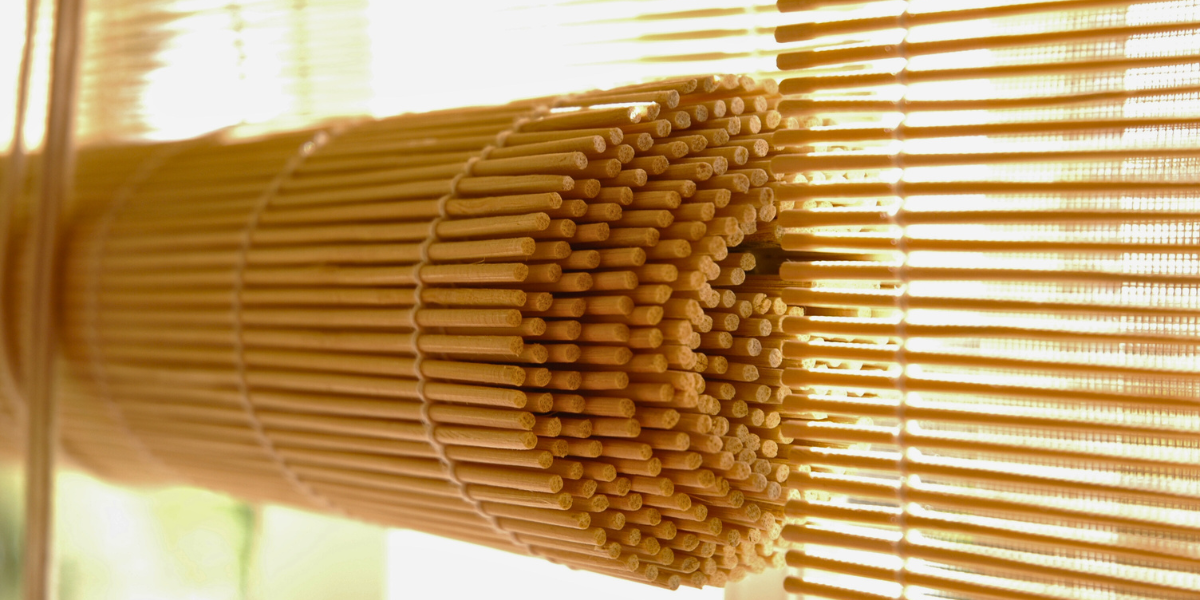 Bamboo textured window shades. 