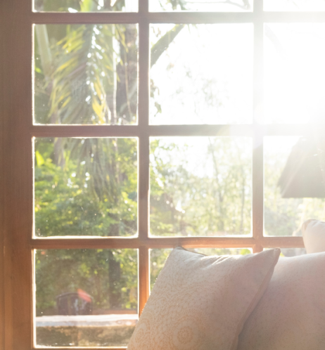 Sunlight beaming into a living room.